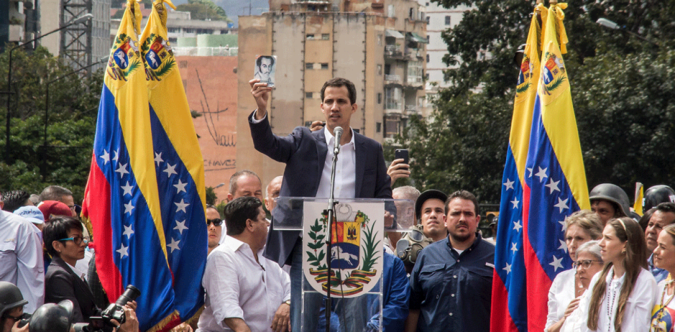 Juan Guaido speaking at a rally