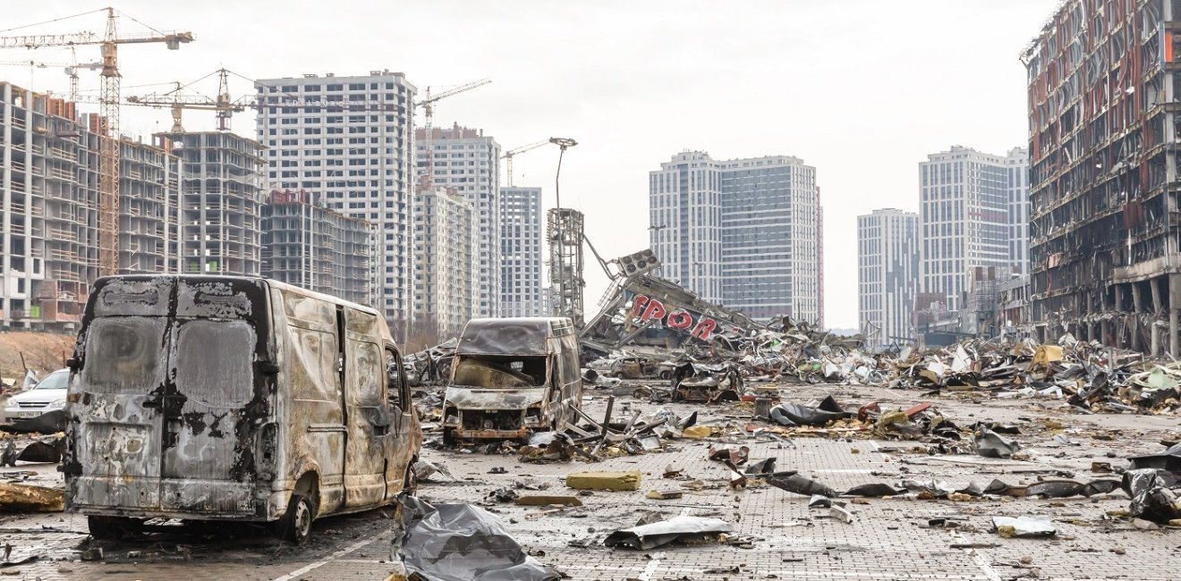 street in kyiv destroyed by russian shelling