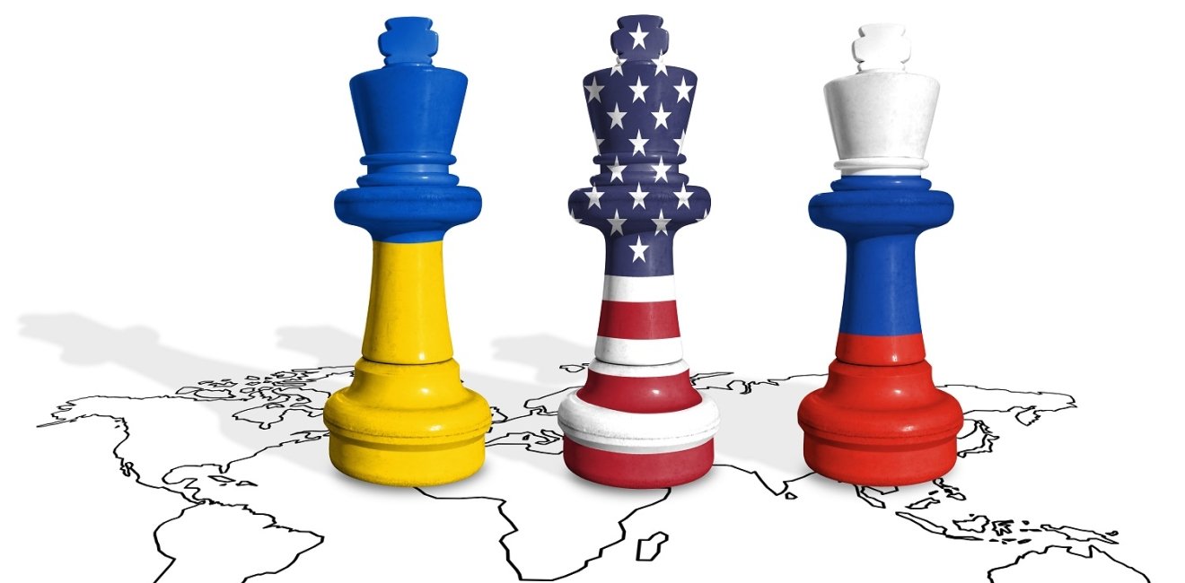 chess geopolitics concept art with Ukraine Russia USA