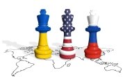 chess geopolitics concept art with Ukraine Russia USA