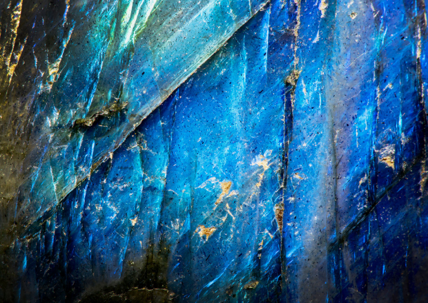 Extreme macro photo of a cobalt blue crystal moonstone