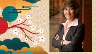 A photo of Nancy Bernkopf Tucker on an artistic background