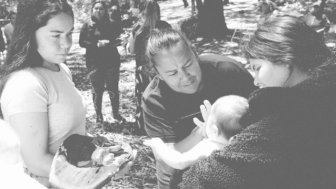 Midwife Mel Briggs working with new mom and baby in New South Wales, Australia. 