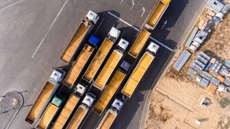 Grain trucks are weighed before leaving the elevator