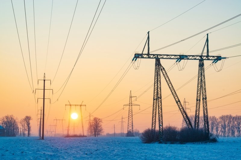 Ukrainian electricity infrastructure in a winter landscape