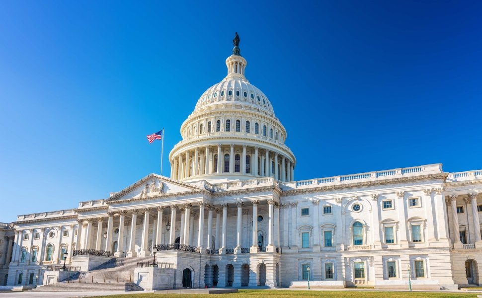 US Capitol over blue sky