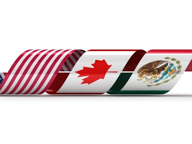 Curved Ribbon of US, Canada, and Mexico Flags