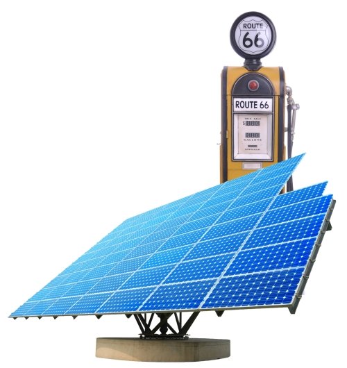 Solar panel over a Route 66 gas pump