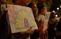 Brazilians protesting environmental issues in Sao Paulo