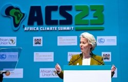 Ursula von der Leyen speaking at the Africa Climate Summit in 2023.