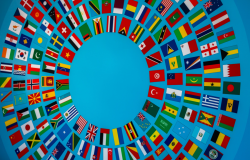World Bank Group and International Monetary Fund Annual Meeting Logo with Flags Arranged in a Circle