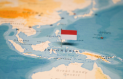 Map marking Indonesia with a flag