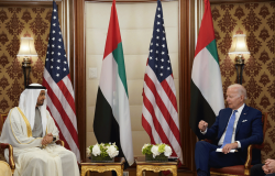 President Joe Biden meets with Abu Dhabi's Crown Prince Mohammed bin Zayed Al Nahyan Saturday, July 16, 2022, in Jeddah, Saudi Arabia.
