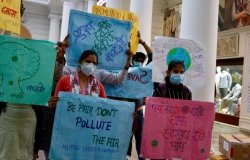 A group of Delhi citizens protest air pollution in Connaught Place in 2018. Delhi is one of the most air-polluted city in the world.
