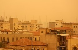 Middle Eastern city in a sand storm
