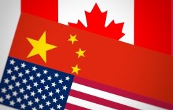 Flags of Canada, China, and the United States